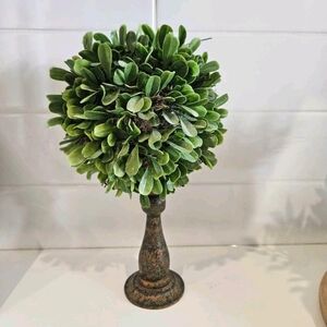 Green Faux Topiary Tree on Rustic Stand